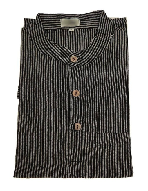 Camasa neagra bumbac in dungi guler tunica