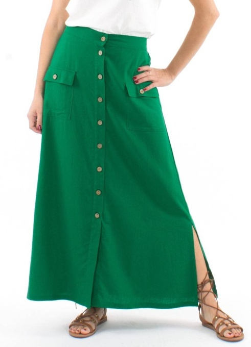 Fusta lunga verde evazata