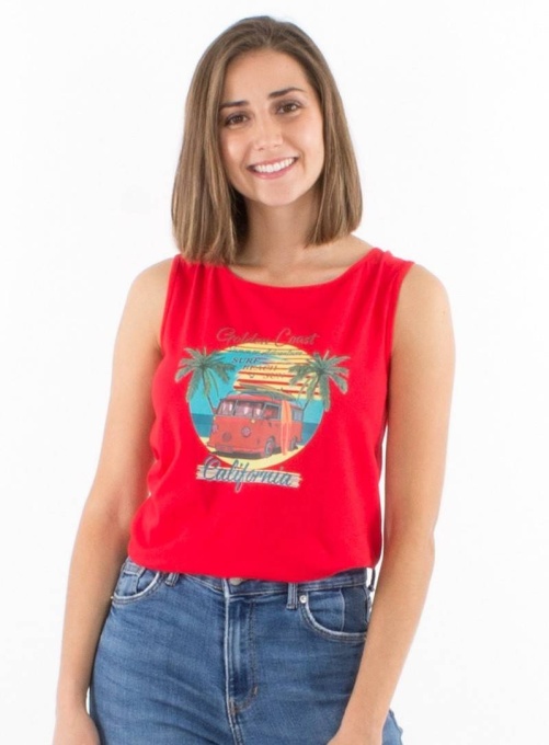 Top rosu hippie bumbac