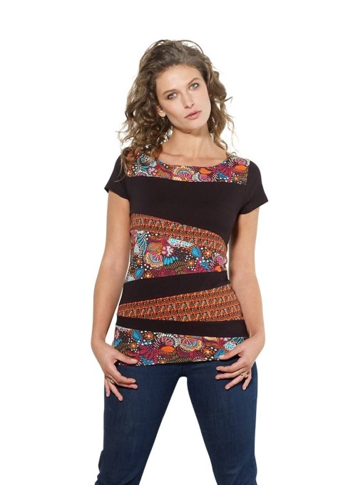 Tricou negru bbc cu insertii florale