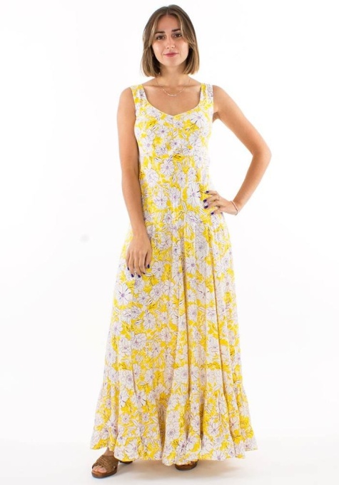 Rochie lunga galbena print anemone