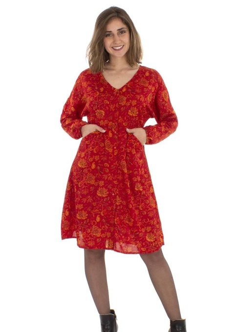 Rochie midi rosie cu imprimeu "nuit"