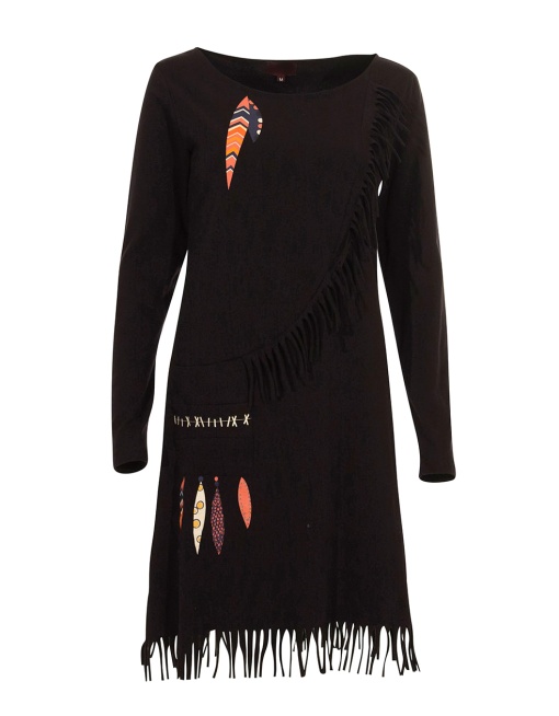 Rochie neagră Etnic Chic cu modele colorate