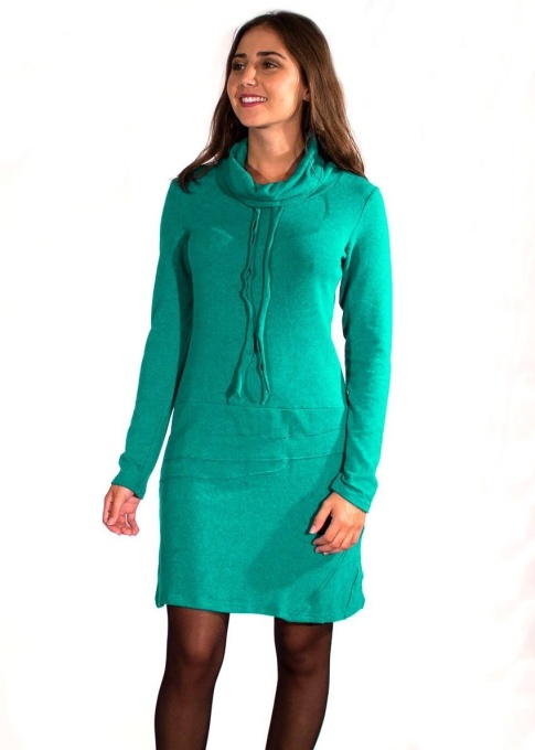 Rochie petrol cu guler drapat