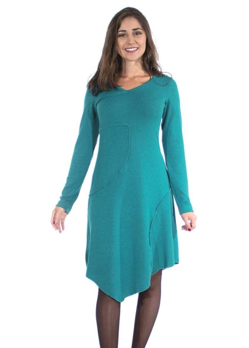 Rochie tricot petrol asimetrica