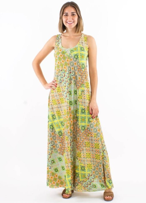 Rochie lunga anis print mozaic