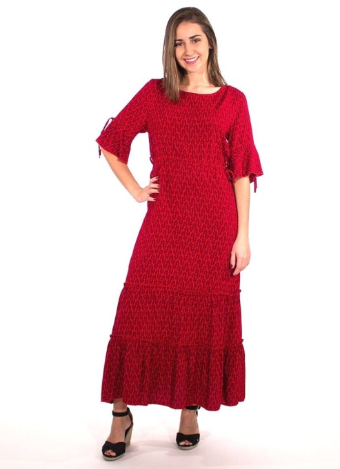 Rochie rosie cu print paun