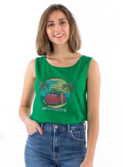 Top verde hippie bumbac