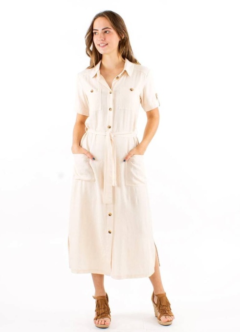Rochie bej lunga stil camasa