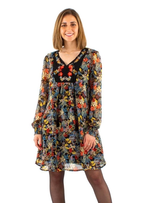 Rochie cu broderii si print Viana