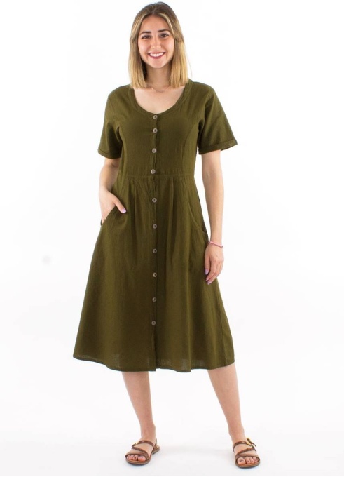 Rochie kaki bumbac cu nasturi