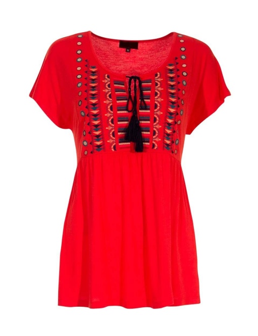 Bluza corail cu pieptar brodat