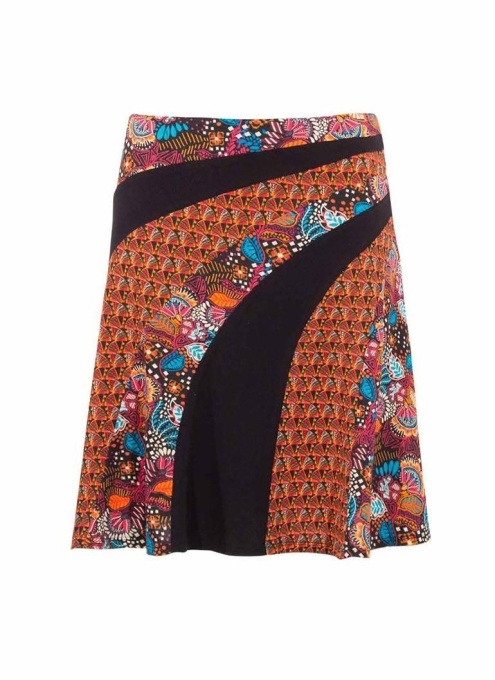 Fusta midi etnica neagra print patchwork