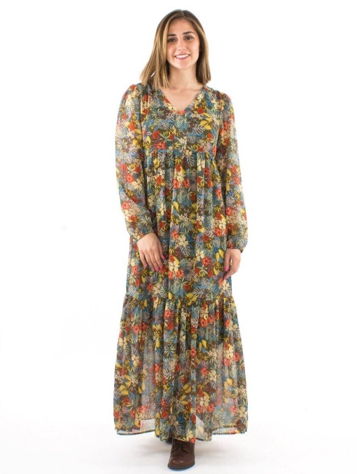 Rochie lunga kaki print Viana