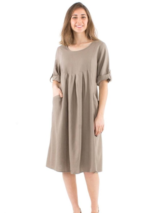 Rochie midi larga nuanta taupe
