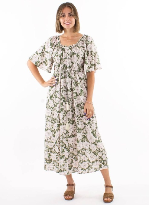 Rochie midi olive print anemone
