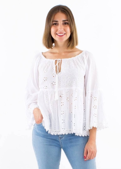 Bluza boema brodata cu maneci lalele