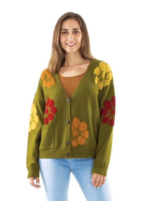 Vesta jacheta kaki Print Fleur