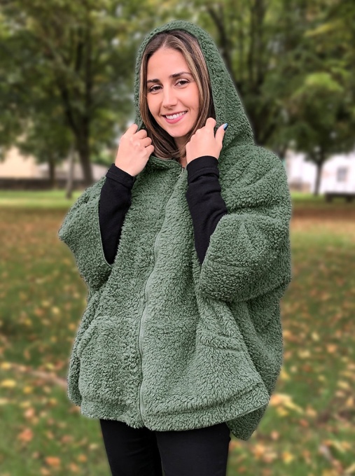 Jachetă Poncho kaki din polar