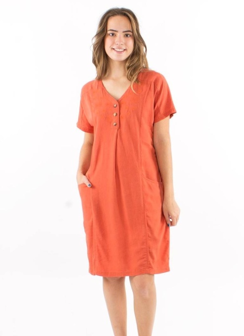 Rochie Boho caramizie cu broderii spirala
