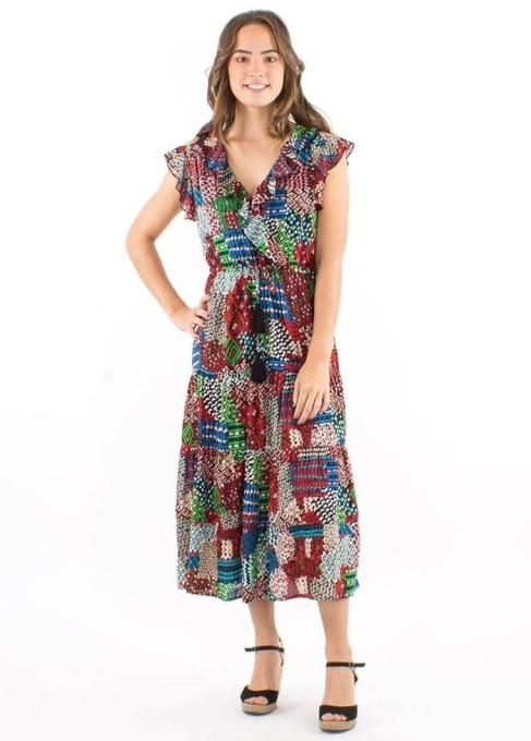 Rochie print etnic cu manecute
