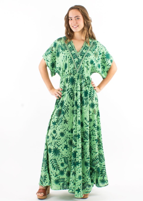 Rochie lungă mentă Print Aster Dore