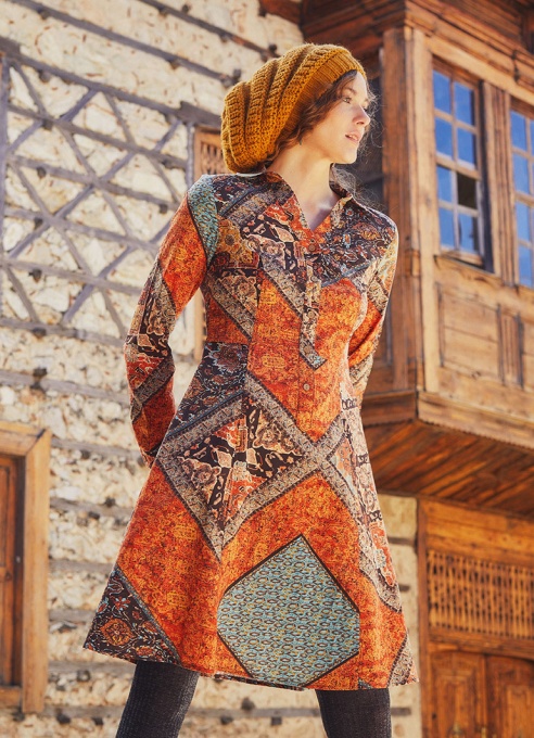 Rochie Midi evazată print etnic