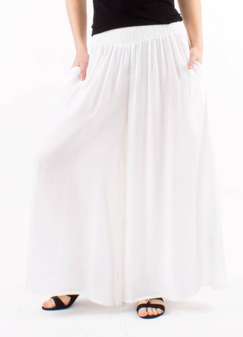 Pantaloni albi largi cu talie elastica