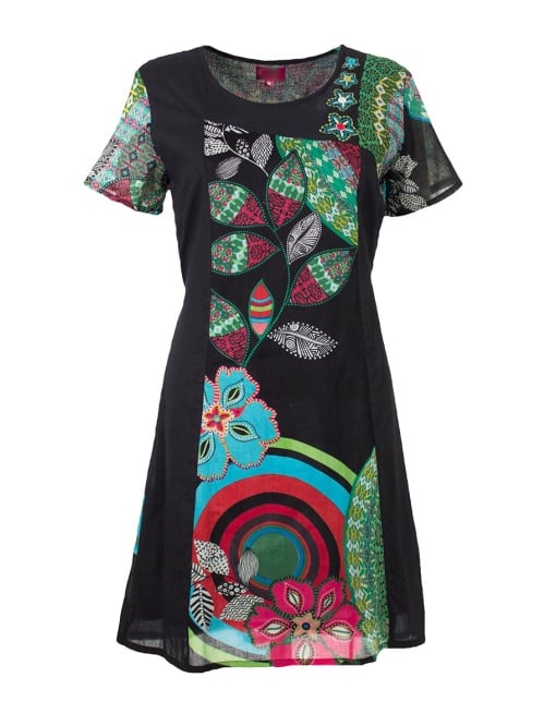 Rochie neagră bumbac cu mânecuțe
