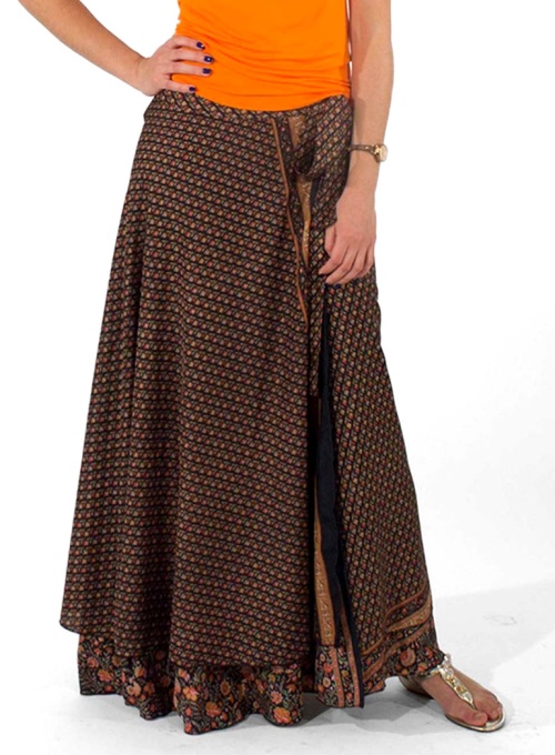 Fusta Sari lunga nuante de negru cu croi wrap