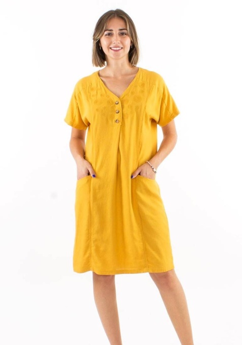 Rochie Boho galbena cu broderii spirala