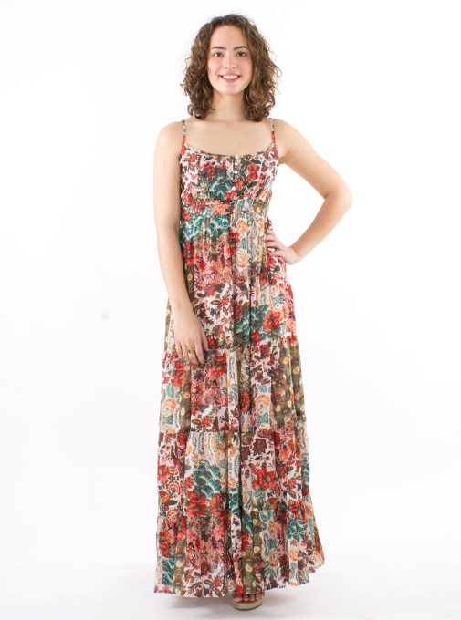 Rochie lunga bumbac cu imprimeu Boem