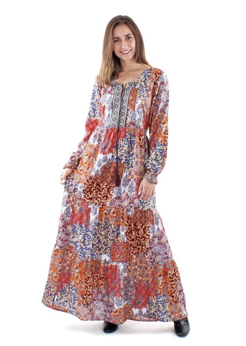 Rochie lunga cu pieptar etnic brodat