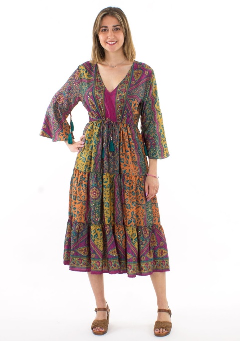 Rochie Midi Etnică Print Patchwork
