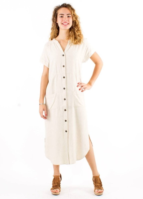 Rochie nuanta ecru guler tunica