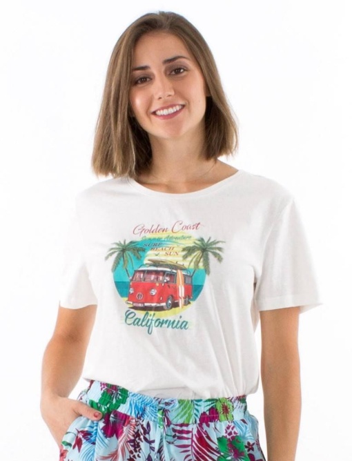 Tricou ecru bumbac cu model hippie