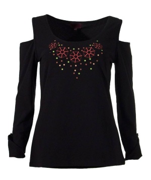 Bluza neagra bumbac print etnic - Img 1