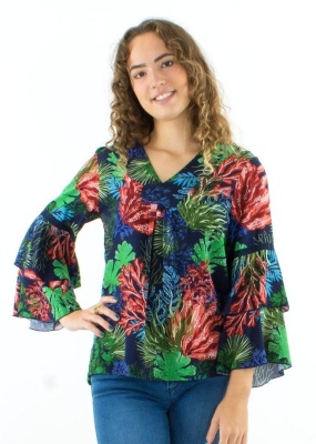 Bluza tropicala cu volane - Img 1