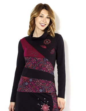Bluze neagra cu modele patchwork - Img 2