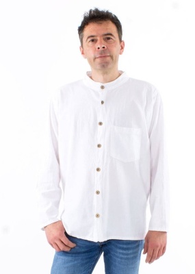 Camasa alba unisex bumbac guler tunica - Img 1