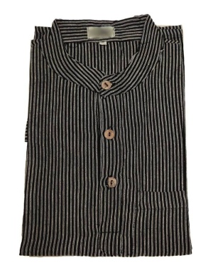 Camasa neagra bumbac in dungi guler tunica - Img 1