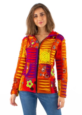Hanorac bumbac cu motive etnice multicolore - Img 1