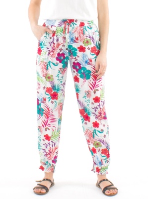 Pantaloni albi cu print tropical - Img 2