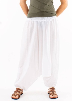 Pantaloni Harem bumbac albi - Img 2