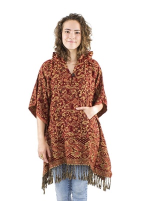 Poncho bordeaux Boho Etnic floral - Img 1