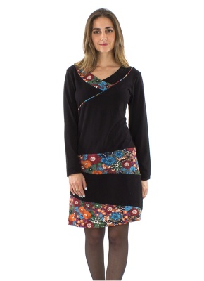 Rochie bumbac cu modele florale asimetrice - Img 1