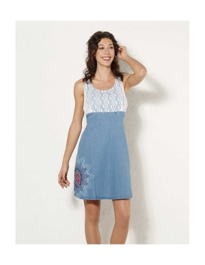 Rochie denim de bumbac cu broderii - Img 2