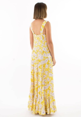 Rochie lunga galbena print anemone - Img 2