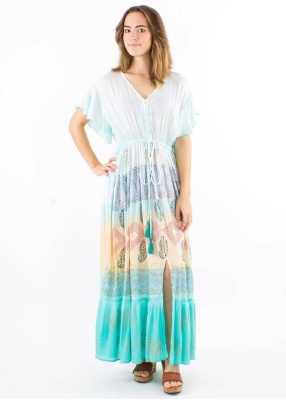 Rochie lunga turquaz Tie Dye Maori - Img 1