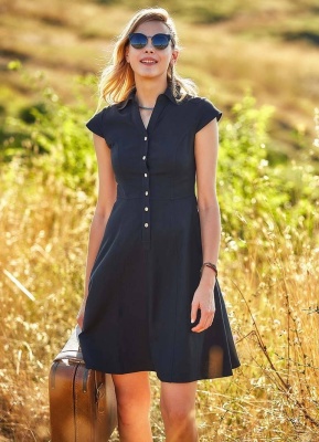 Rochie neagra cu guler camasa - Img 4
